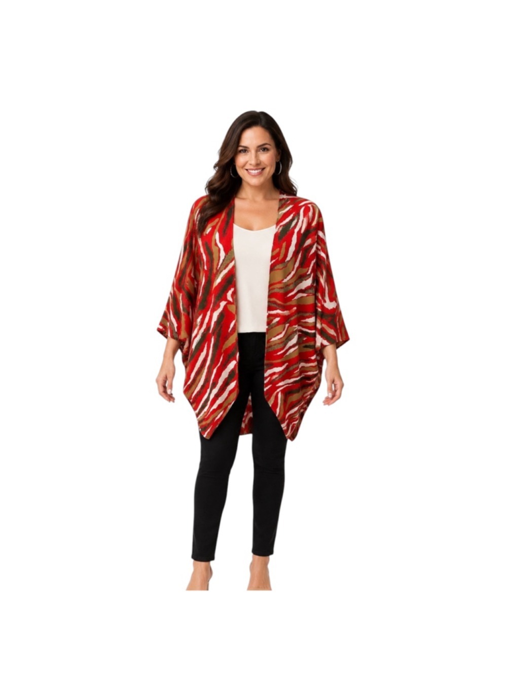C Abstract Zebra Print Kimono Cardigan Pool Cover-Up Women’s Small Red Boho